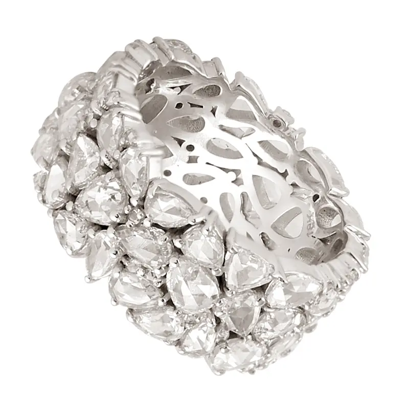 Wide Rose-Cut Diamond Band Ring In 18K White Gold 1