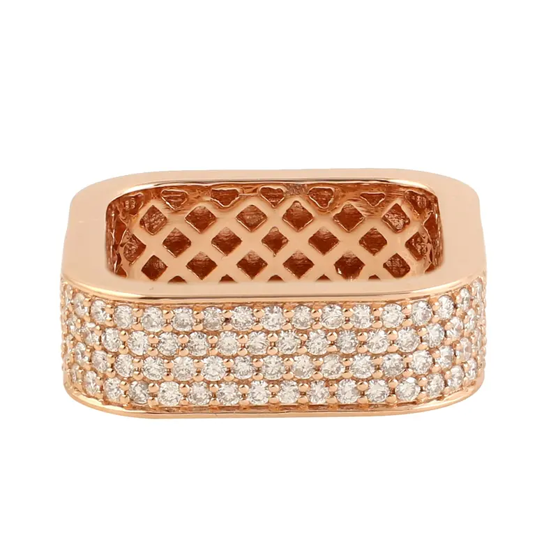 Wide Square Micro-Pavé Diamond Ring In 18K Rose Gold 1