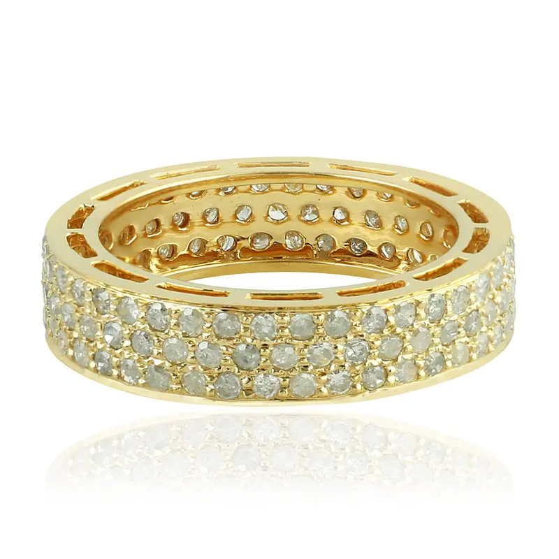 Women’S 18K Yellow Gold Micro-Pavé Diamond Band Ring 1