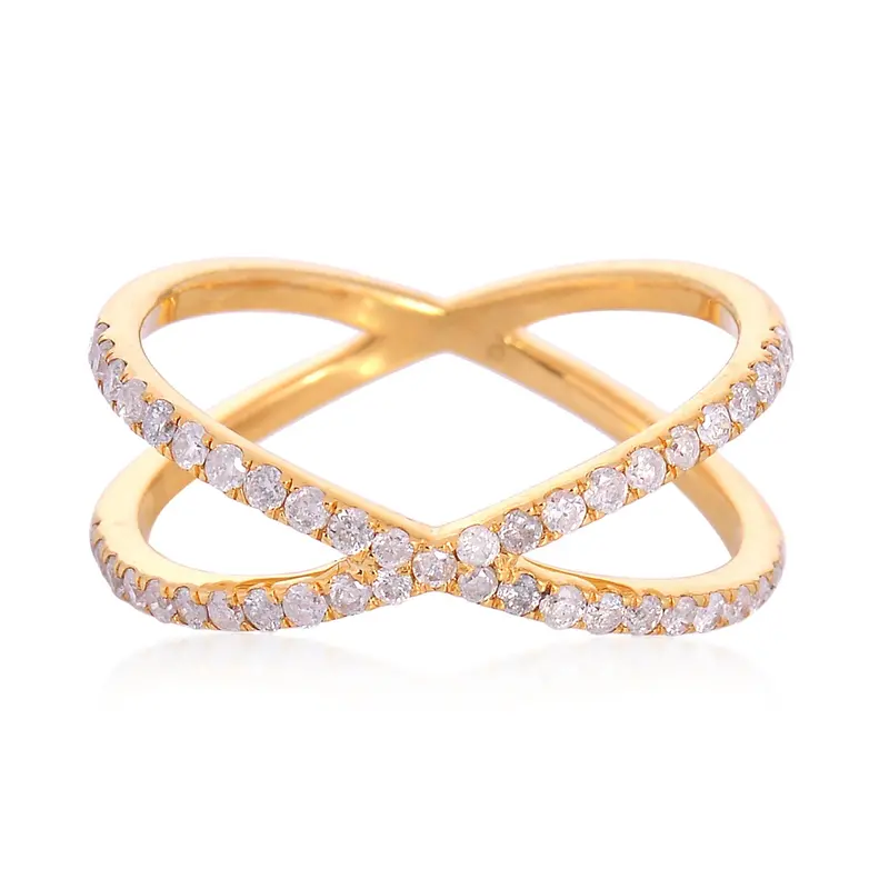 X-Shape Diamond Crossover Band Ring – 18K Yellow Gold 1