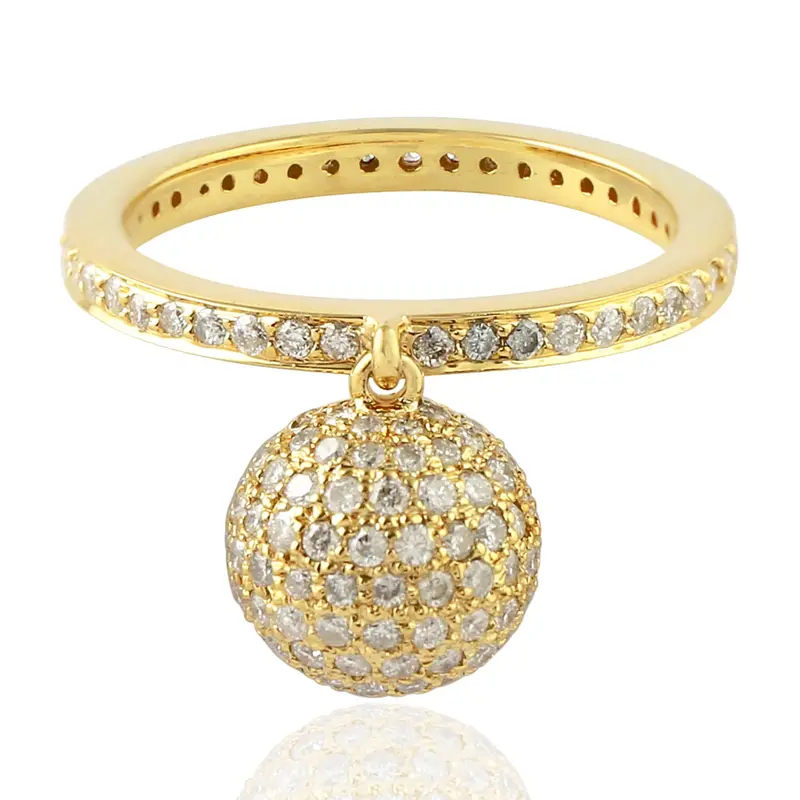 Yellow Gold Handcrafted Pavé Diamond Charm Ring 1