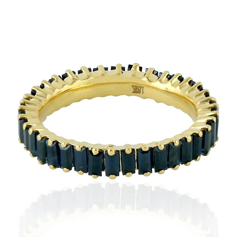 Yellow Gold Handmade Baguette Sapphire Band Ring 1