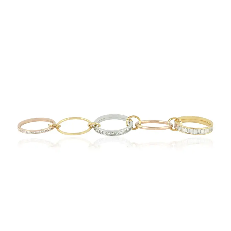 Yellow Gold Multi-Band Ring With Baguette Diamonds 1