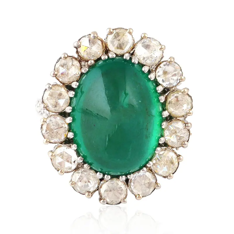 Yellow Gold Oval Emerald Full Eternity Ring With Diamond Accents 1