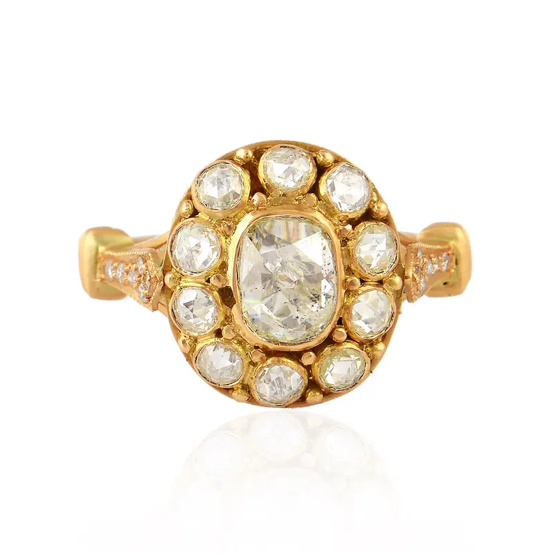 Yellow Gold Rose Cut Diamond Bezel Ring – Wedding Band Alternative 1