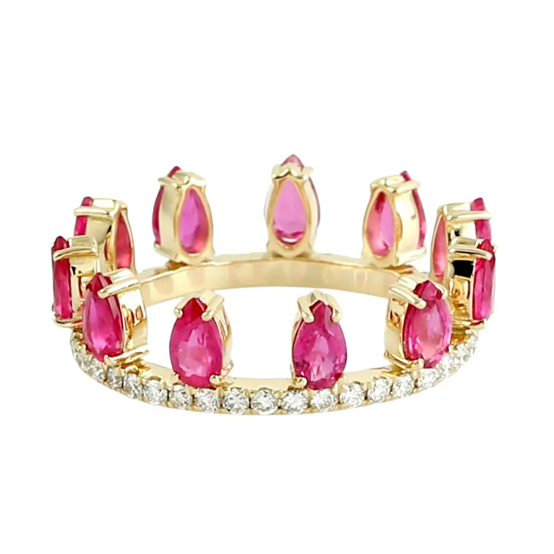 Yellow Gold Tiara Band Ring Featuring Ruby And Diamond Accents 1