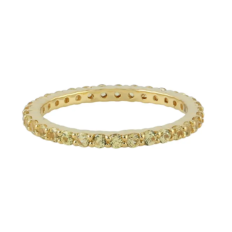 Yellow Sapphire Eternity Ring For Her In 18K Yellow Gold With Pavé Diamonds 1