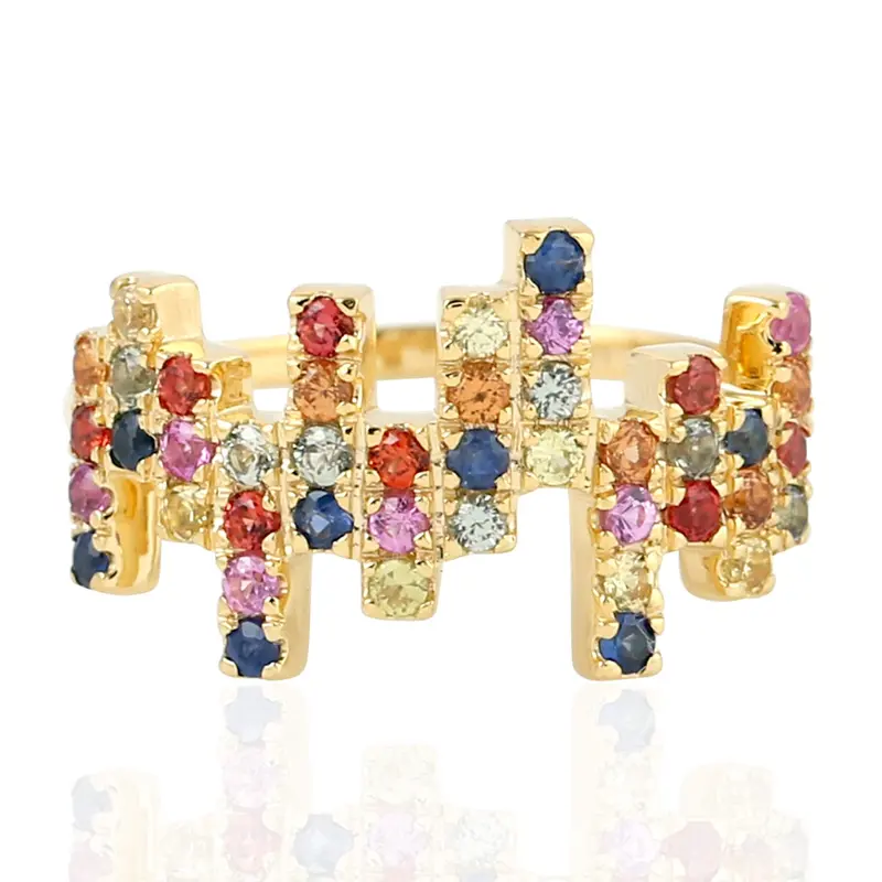 Zigzag Cocktail Ring Featuring Multi-Sapphire Accents And Pavé Diamonds In 18K Yellow Gold 1