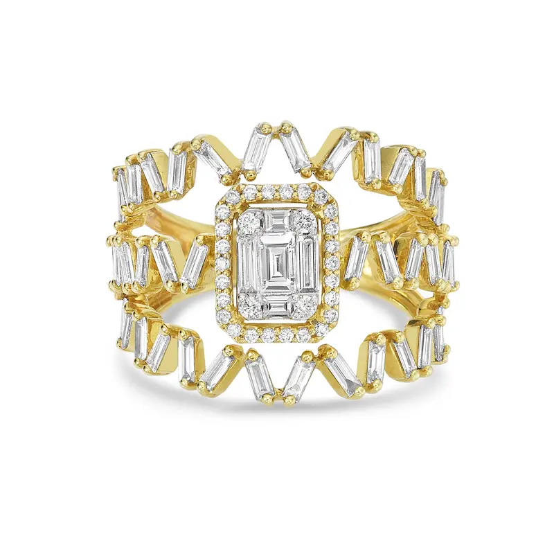 Zigzag Diamond Band Ring In 18K Yellow Gold With Tapered Baguettes 1